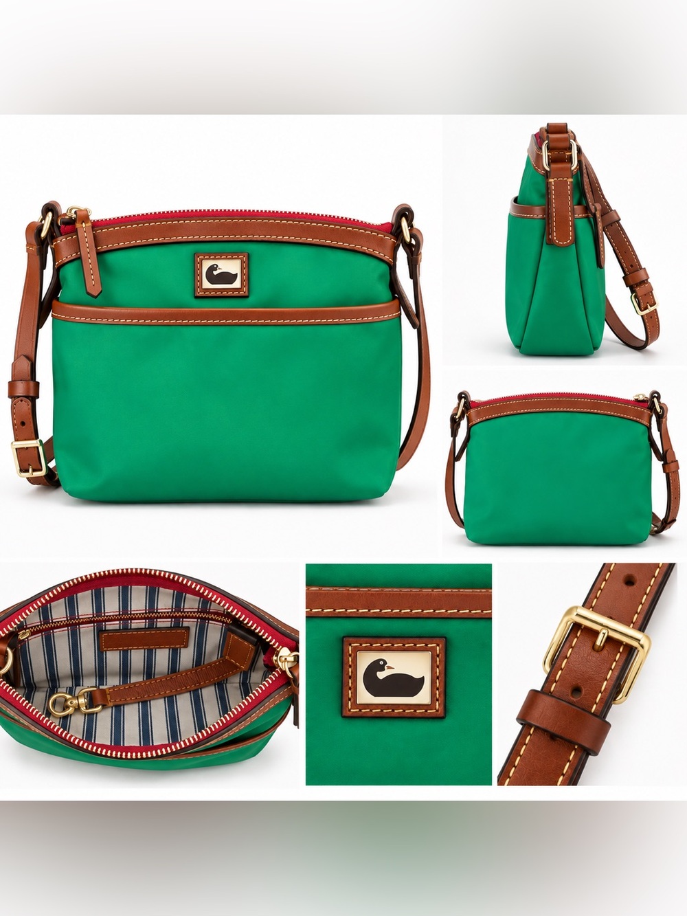 Dooney & Bourke Wayfarer Kelly Green Nylon Leather Trim Crossbody Bag